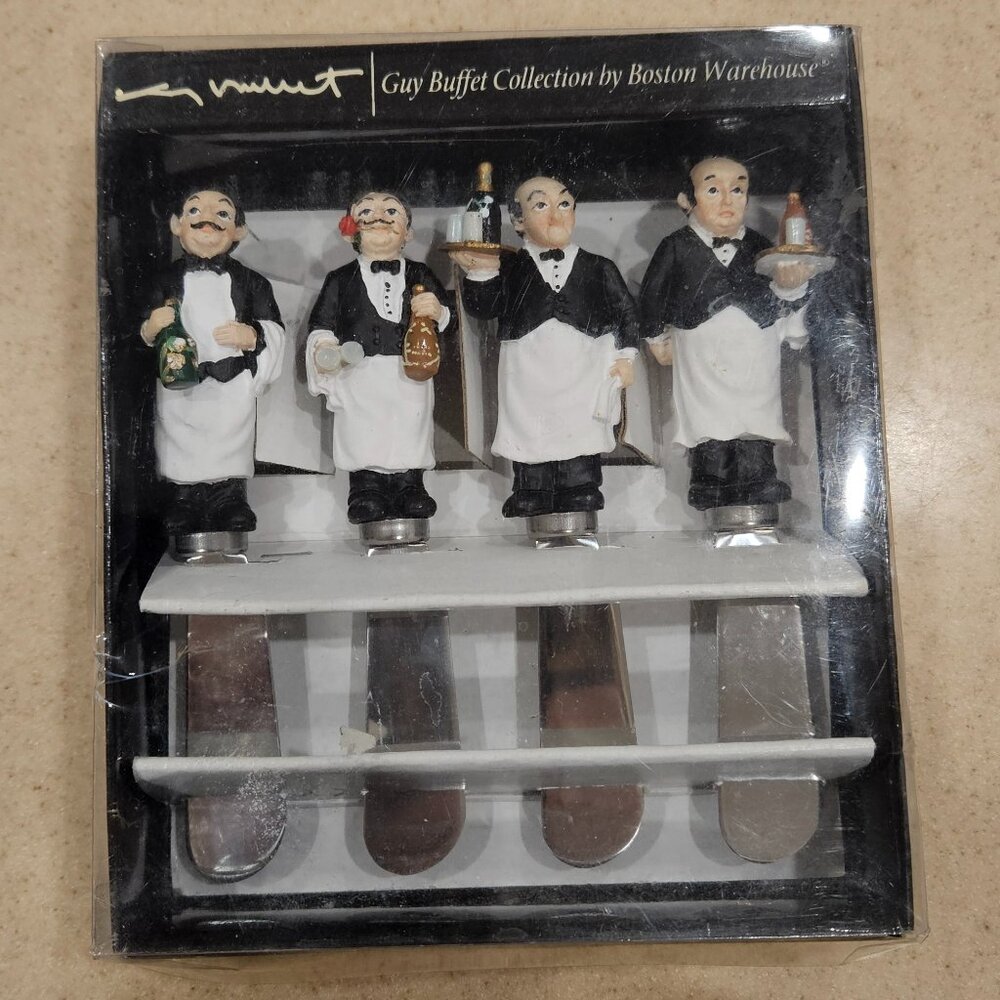 NIB 4 GUY BUFFET SOMMELIER WAITER WINE SPREADER CANAPE KNIVES BOSTON WAREHOUSE